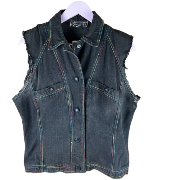 VINTAGE Missoni Sport Black Denim Button Up Vest with Multi Colour Threading - Picture 1 of 10